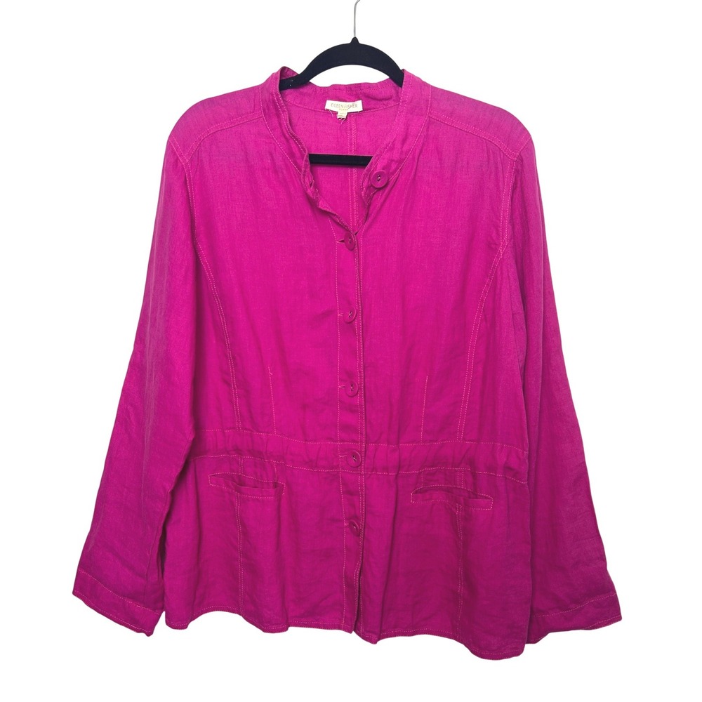 EILEEN FISHER 100% Irish Linen‎ jacket pink mandarin collar spring lightweight